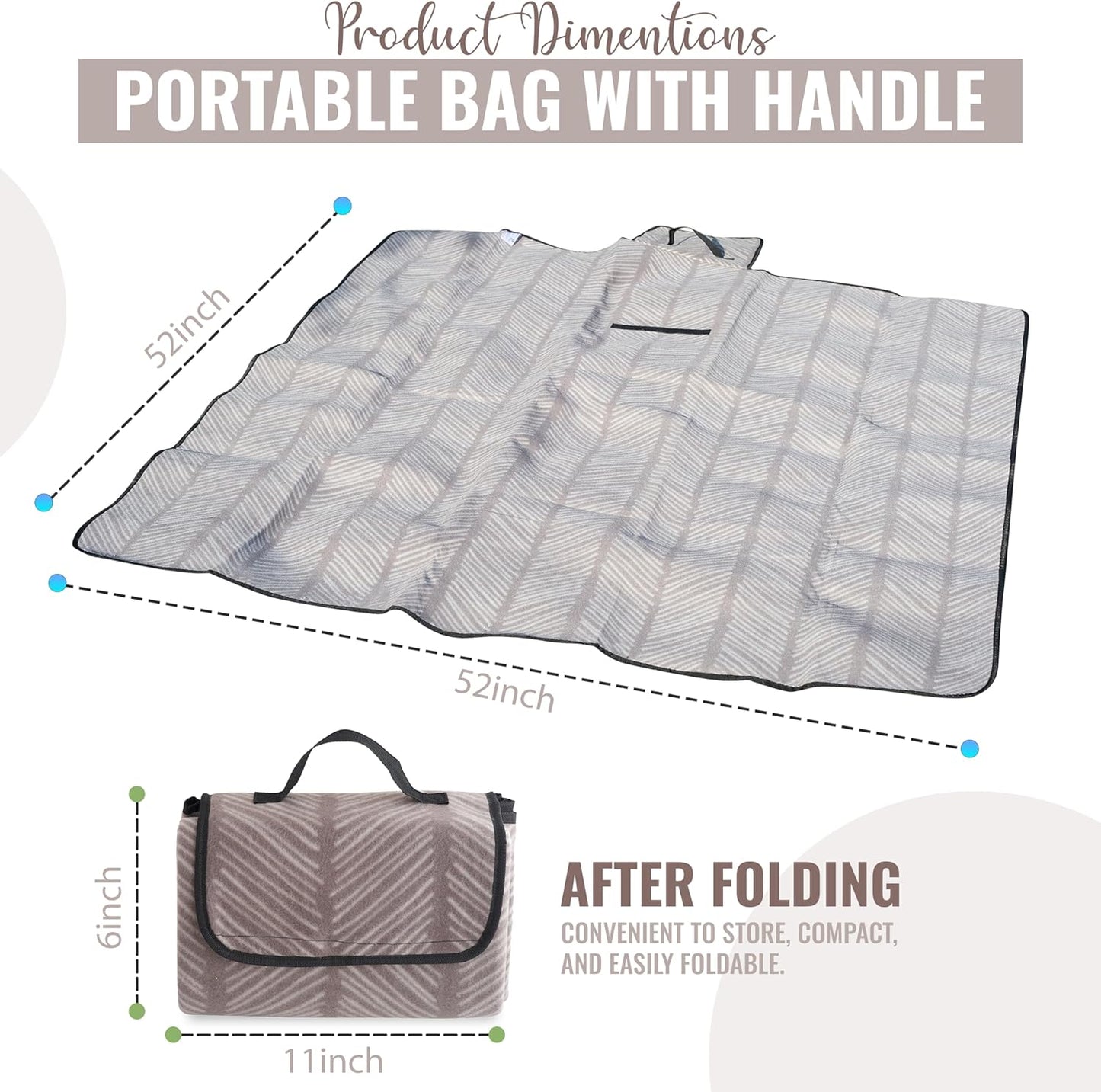 iN Premium Picnic Blanket Waterproof Backing - Waterproof Picnic Mat with Carrying Handle - Sand proof - Machine Washable -Generous Size 132cm x132cm - DSL