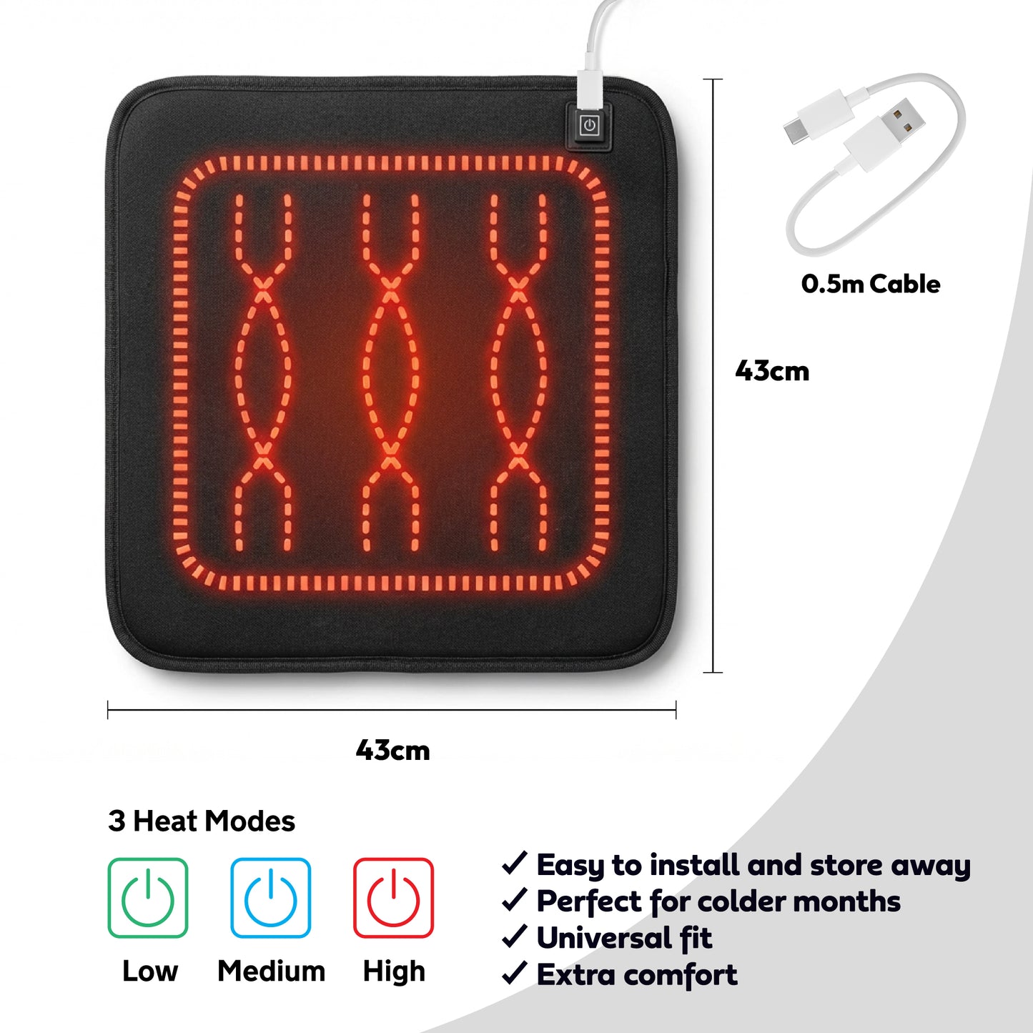 iN Universal Heated Seat Cushion | Portable Heating Pad with Adjustable Temperature 44X44cm