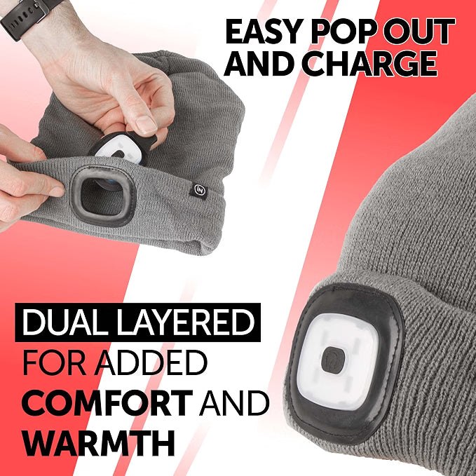 Rechargeable LED Light Thinsulate Beanie Hat (Unisex) (Grey) - iN Style