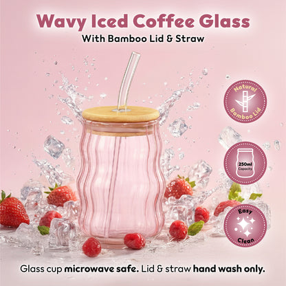 Wavy Iced Coffee Glass - Aesthetic Cold Brew Cup for Coffee Lovers - DSL