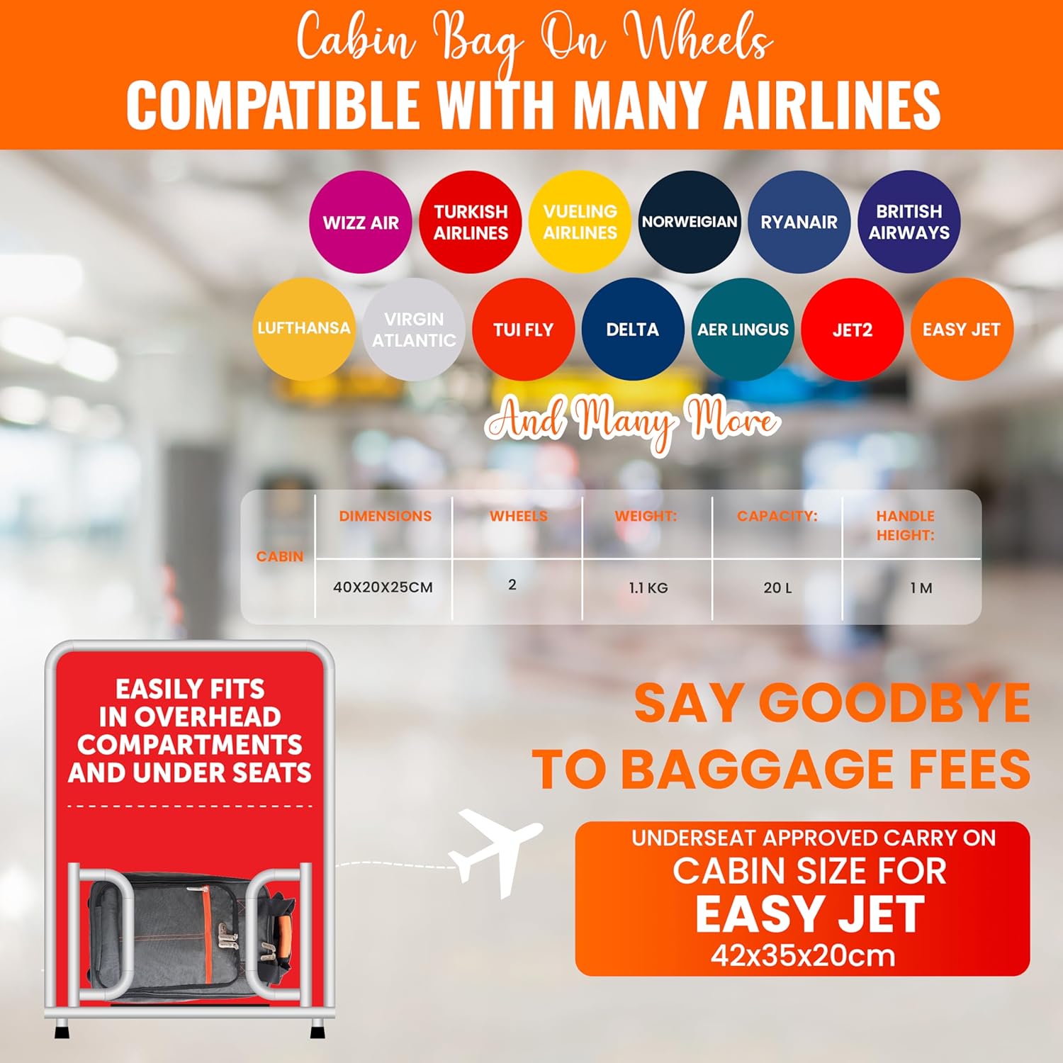 Underseat Cabin Bag | Lightweight Travel Holdall on Wheels - Ryanair EasyJet Approved - DSL