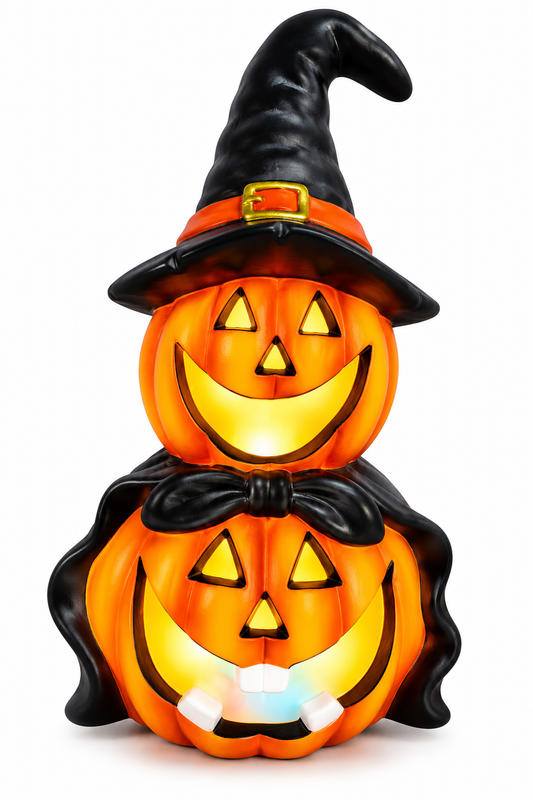 LED Colour Changing Ceramic Halloween Witch Pumpkin – Real Ceramic Halloween Decoration with Batteries Included – Indoor & Outdoor Use – 24x14cm Party Ornament