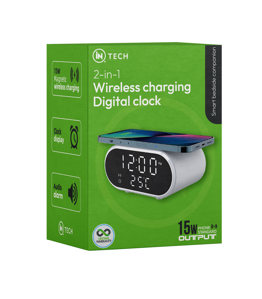2-in-1 Digital Wireless Charging Alarm Clock | 15W Fast Qi Charger - DSL