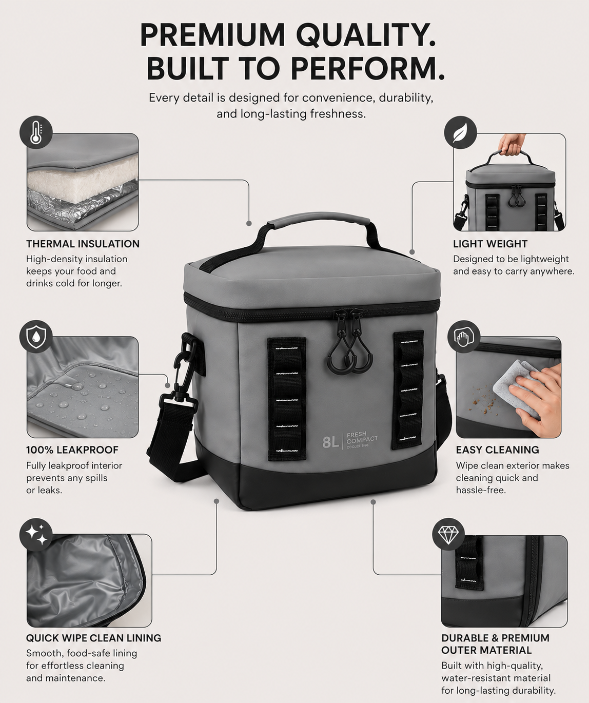 iN 8L Insulated Cooler Bag – Leakproof Waterproof Lunch Bag with Thermal Cooling