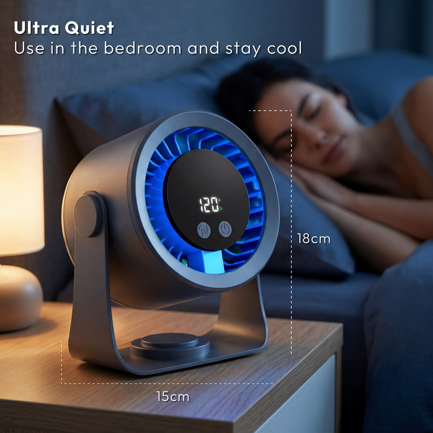 iN Rechargeable Desk Fan with Digital Display, Multiple Speed Adjustable, 360° Rotatable Quiet, Type-C Charging Portable Cooling Fan