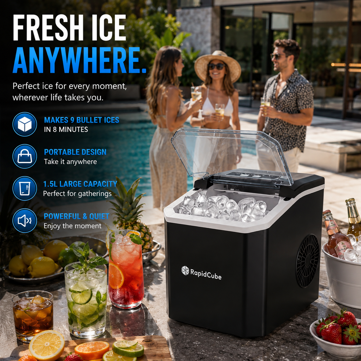 iN Ice Maker Machine – 9 Bullet Ice Cubes in 8 Mins, 12kg Daily Output