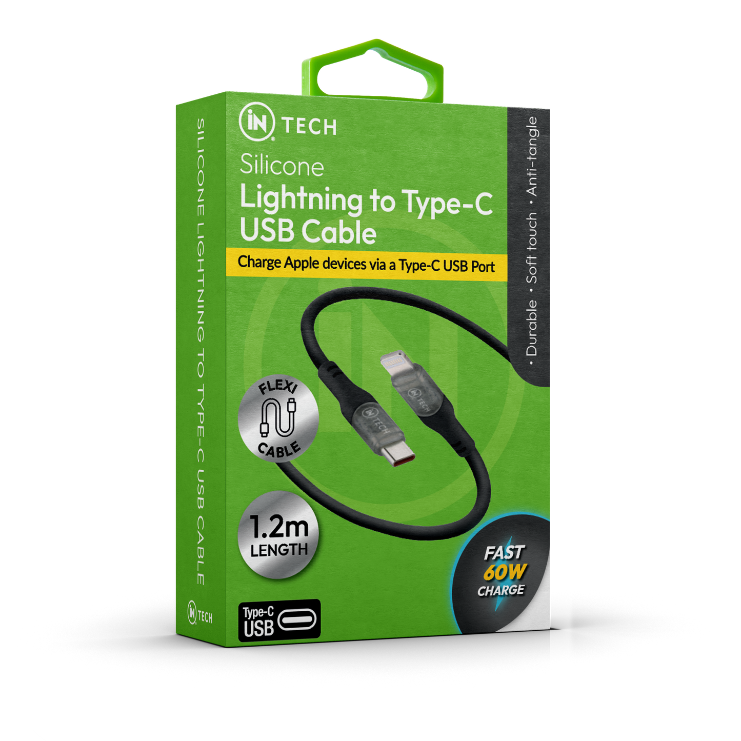 Silicone Lightning to Type-C USB Cable (1.2M) | Fast 60W Charging & Data Sync | Durable Soft-Touch Flexi Cable | Anti-Tangle Design