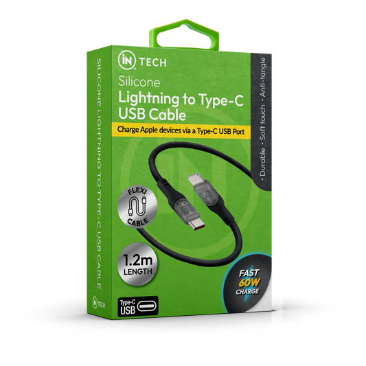 Silicone Lightning to Type-C USB Cable (1.2M) | Fast 60W Charging & Data Sync | Durable Soft-Touch Flexi Cable | Anti-Tangle Design
