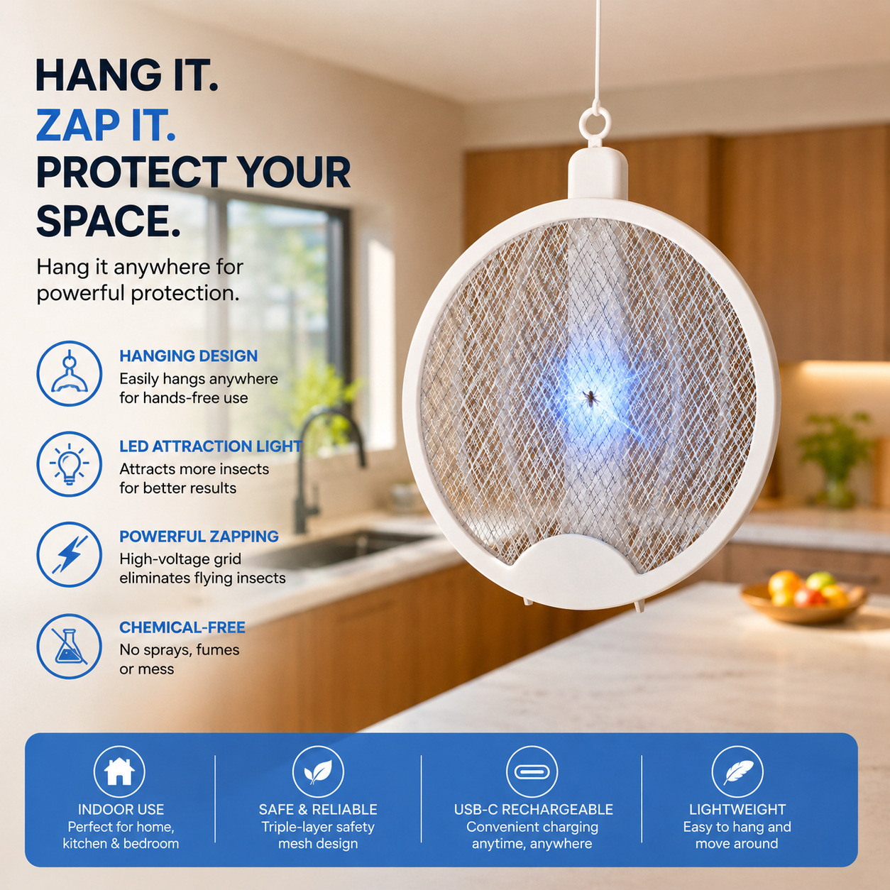 3-in-1 Rechargeable Bug Zapper Racket