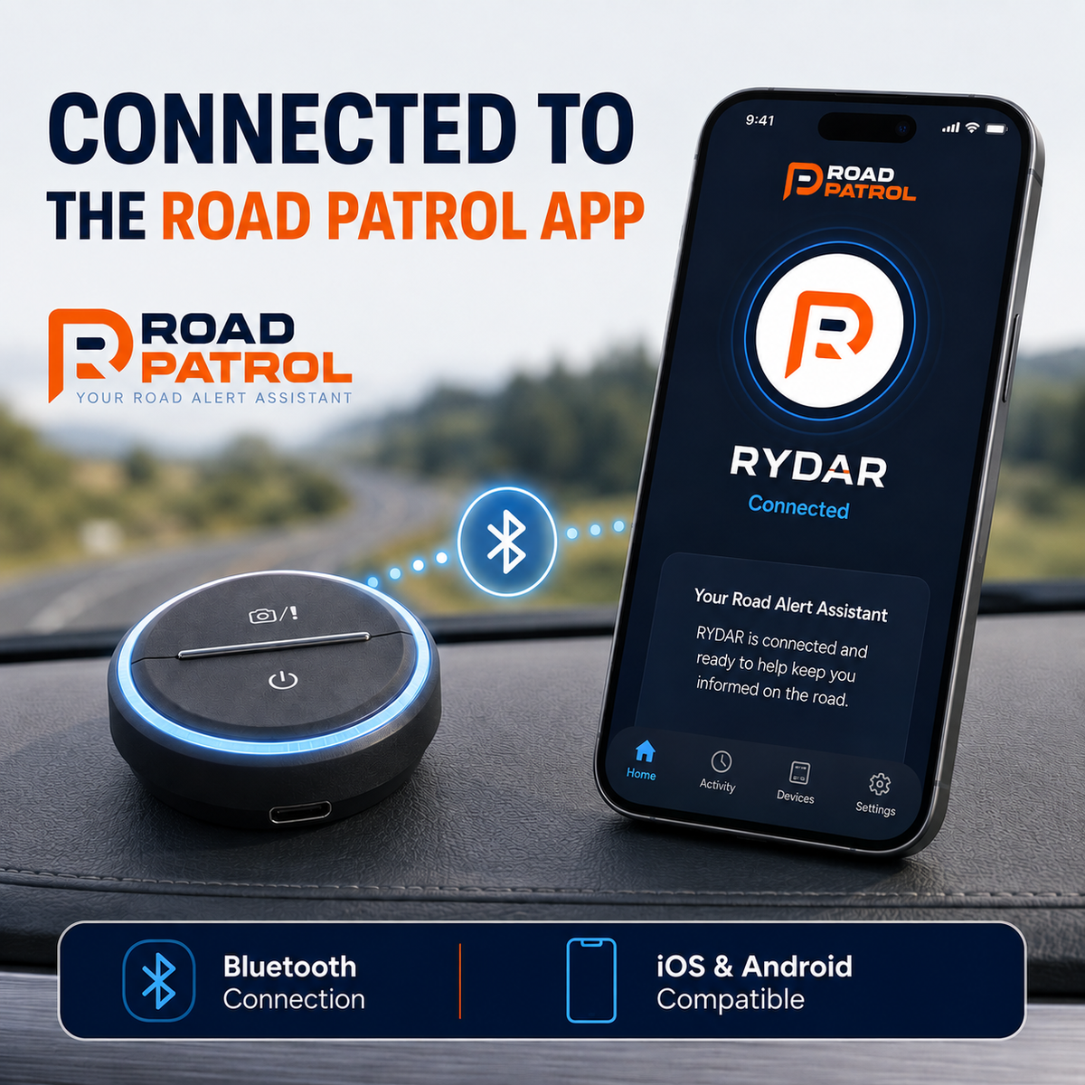 RoadPatrol RYDAR Road Alert Device – Real-Time Speed Camera, Road Traffic & Speed Limit Alerts, Visual & Audible Warnings, iOS & Android Compatible