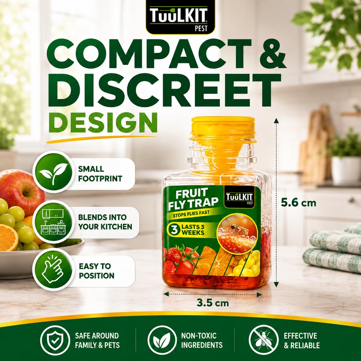 TuuLKIT Fruit Fly Trap, Ready to Use, Non-Toxic, 2 Pack