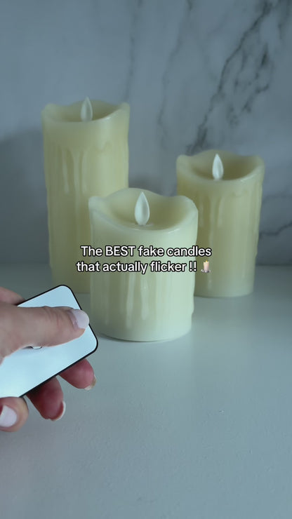 LED Flickering Candle Set (Wax Dripped) with remote control - iN Home