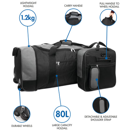 Large Travel Bag With Wheels (Grey) - iN Travel - DSL